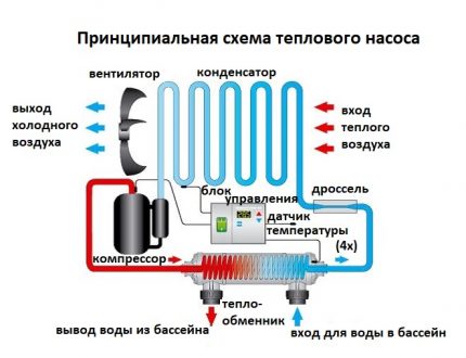 Heat pumps for the arrangement of suburban pools