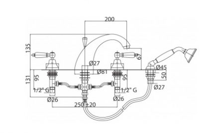 Mixer installation diagram on board the bathtub