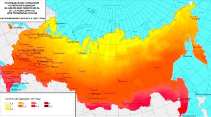 Map of the intensity of solar radiation