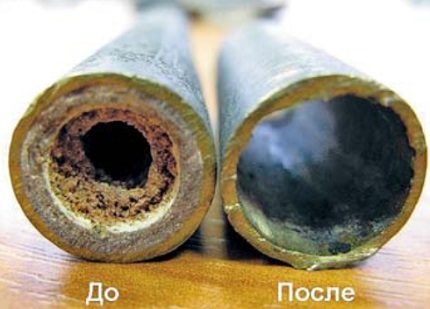 Tubos após lavagem química do sistema de aquecimento