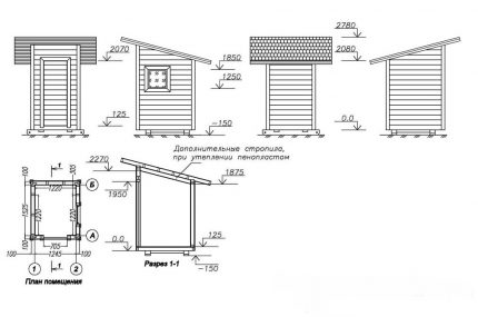 Dessin des façades des toilettes