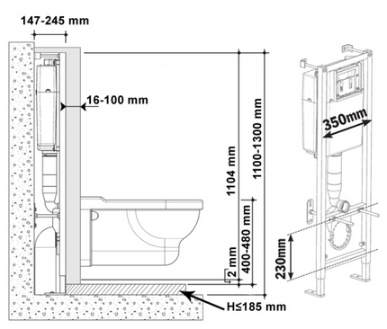 Diagrama de instalación de inodoro colgante