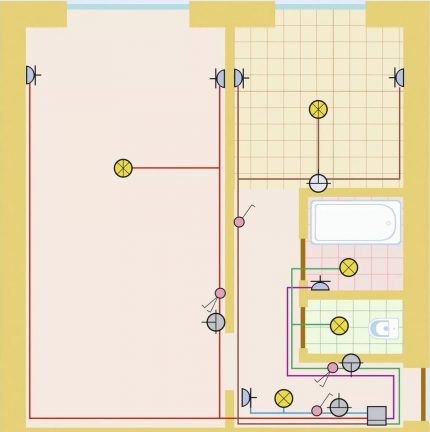 Variant of the wiring diagram for a 1-room apartment