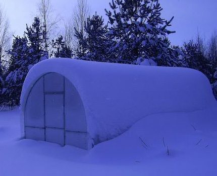 Gewächshaus mit Schnee bedeckt