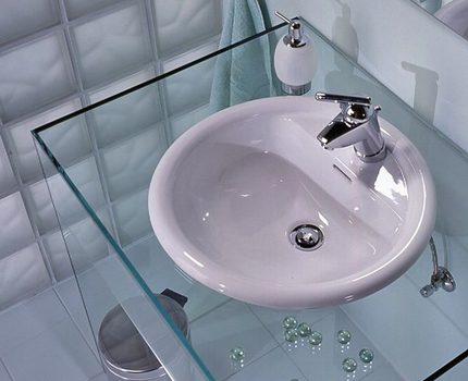 Plan de travail en verre pour la salle de bain