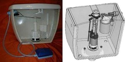 El dispositivo del tanque del inodoro.