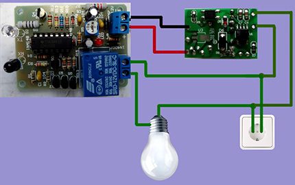 El diagrama de conexión del sensor a la lámpara de araña