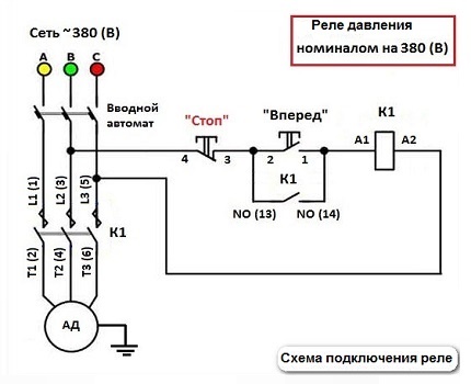 Diagrama de conexión del relé de 380 V