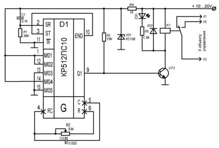 Rele perustuu KR512PS10-mikropiiriin