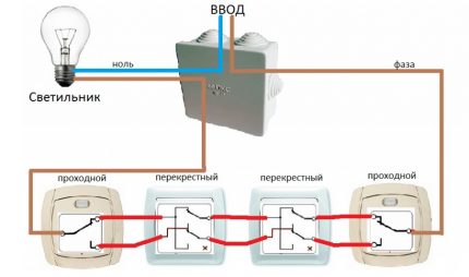 Schematic cu două întrerupătoare intermediare