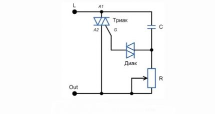 Forenklet kredsløb for en triac-dæmper