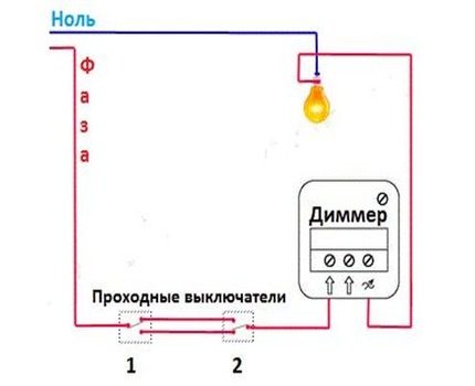 Connecting a passing dimmer