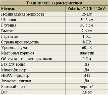 Specificații tehnice Polaris PVCR 1126W