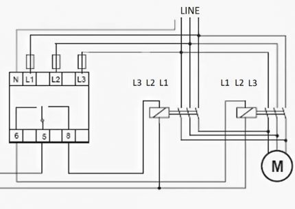 Esquema de connexió del relé de control de fases