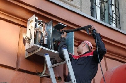 Cleaning the outdoor unit at height