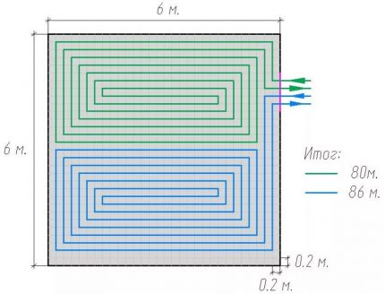 Layout de um piso aquecido a água