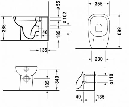 Scheme of the toilet with a built-in tank