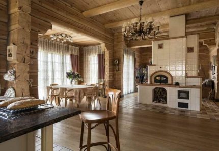 Russian stove in a wooden house