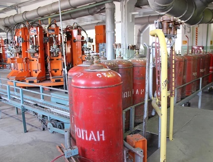 Cylinders at the gas filling station