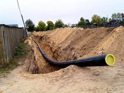 Laying PE pipes in a trench