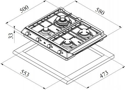 Disposition de la table de cuisson au gaz