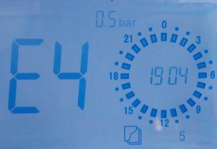 Error e04 en la pantalla de la caldera Electrolux