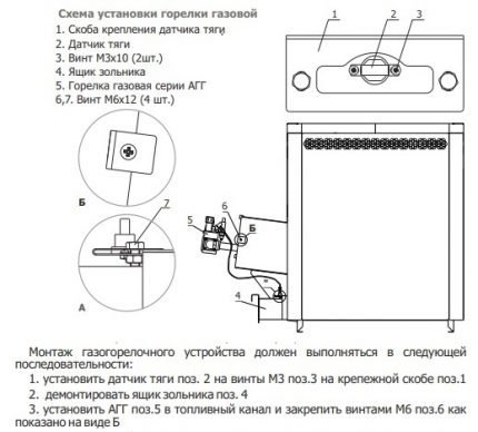 Installationsschema över en gasbrännare i enheten