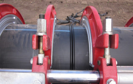 Two polyethylene pipes joined in joint